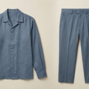 Men's Premium Co-Ord Set — Dusty Blue Textured Linen Blend